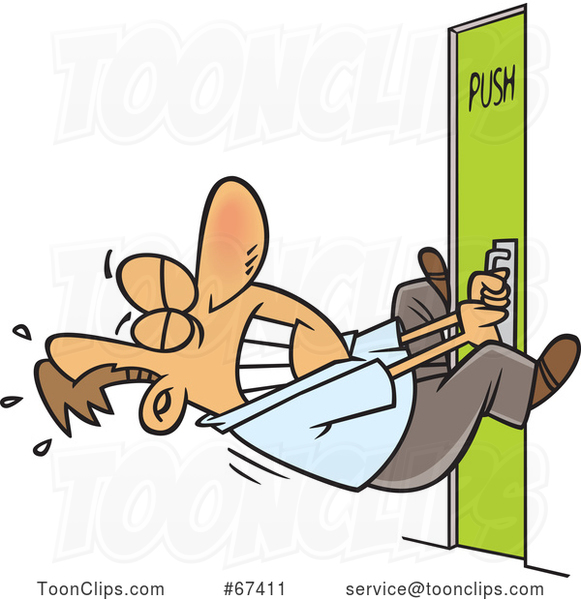 Cartoon White Guy Trying to Pull Open a Door That You Push #67411 by Ron  Leishman