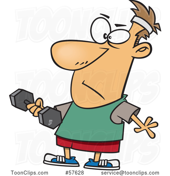 Cartoon White Guy Working out with a Dumbbell