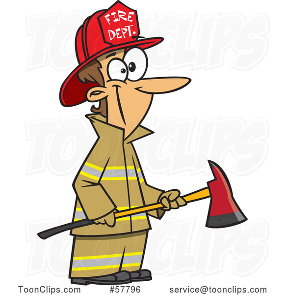 Cartoon White Lady Fireman Holding an Axe