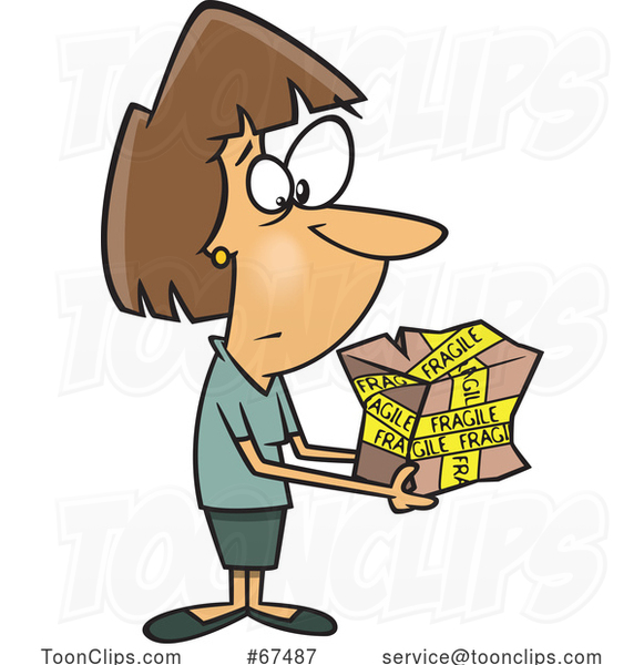 Cartoon White Lady Holding a Mangled Fragile Package