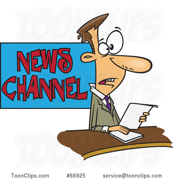 Cartoon White News Anchor at Work