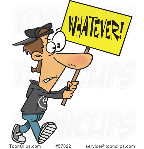 Cartoon White Protester Walking with a Whatever Sign