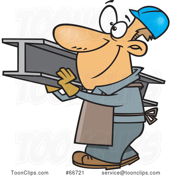 Cartoon White Steel Worker Carrying a Beam