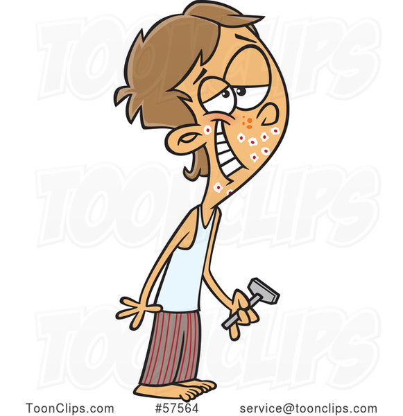 Cartoon White Teenage Guy Shaving for the First Time #57564 by Ron Leishman