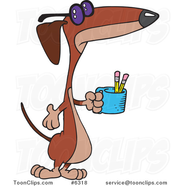 Cartoon Wiener Dog Holding a Pencil Cup