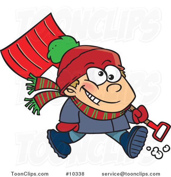 Cartoon Winter Boy Carrying a Snow Shovel