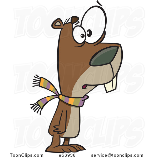 Cartoon Worried Groundhog Wearing a Scarf