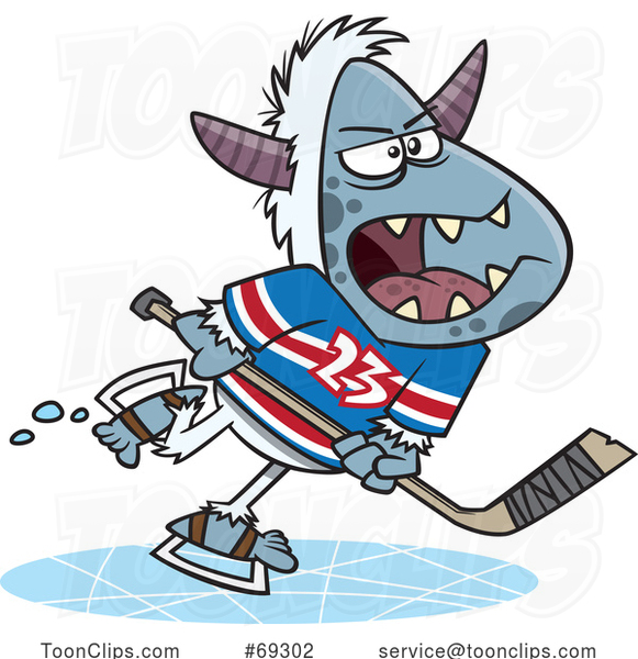 Cartoon Yeti Playing Hockey