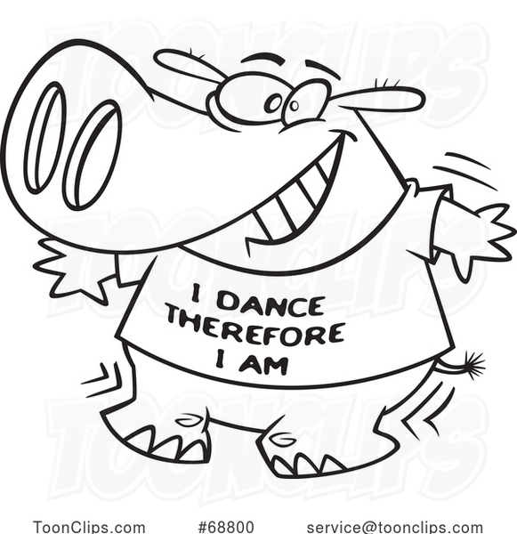 Clipart Cartoon Black and White Dancing Hippo