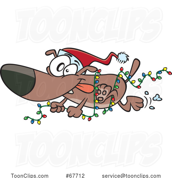 Clipart Cartoon Christmas Dog Running with Lights