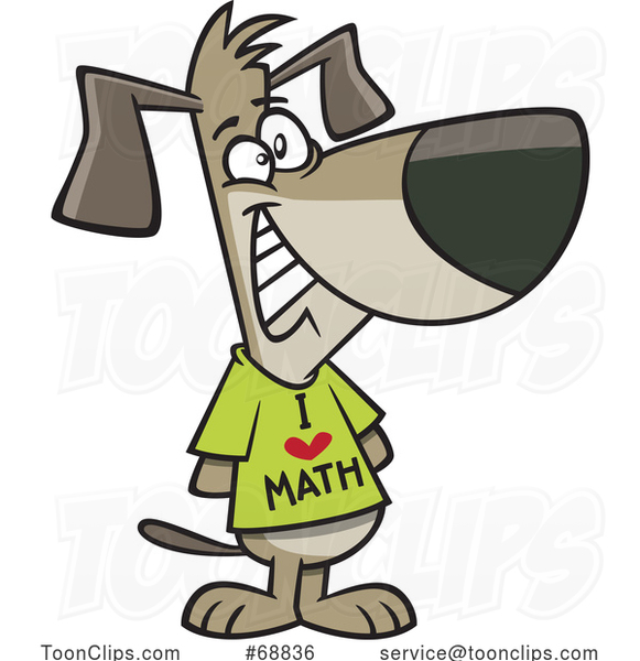 Clipart Cartoon Dog Wearing an I Love Math Shirt