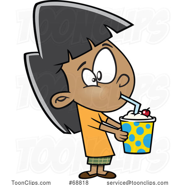 Clipart Cartoon Girl Drinking a Milkshake