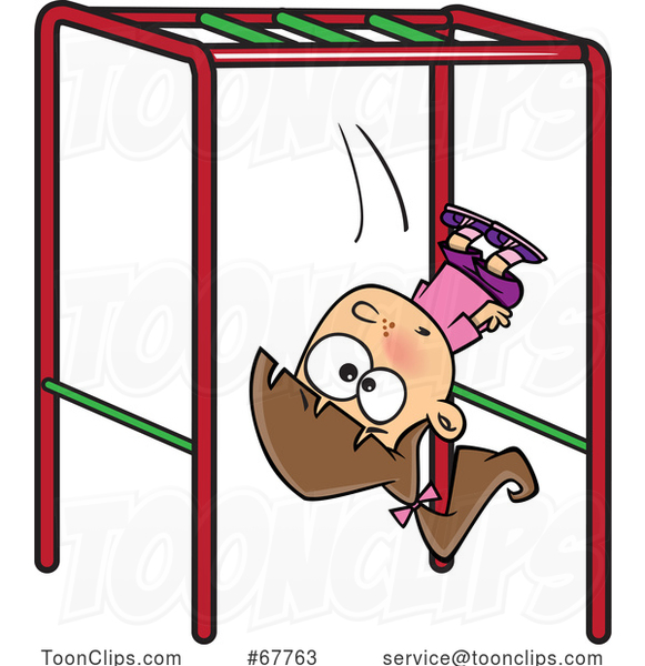 Clipart Cartoon Girl Falling off of Monkey Bars on a Playground