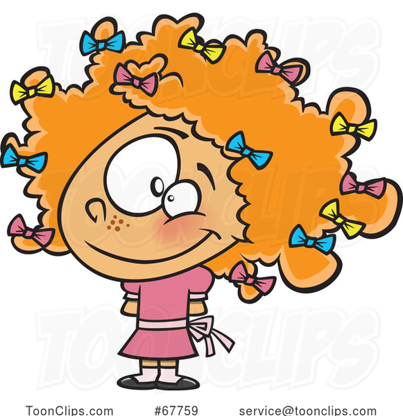 Clipart Cartoon Girl with Bows in Her Red Curly Hair