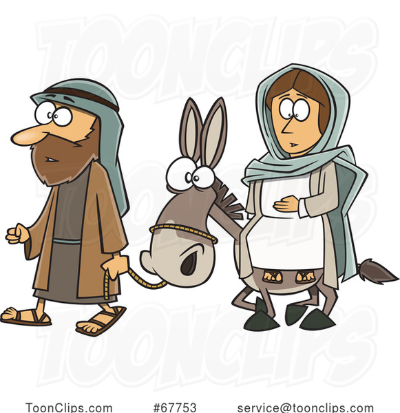 Clipart Cartoon Joseph and Mary with a Donkey