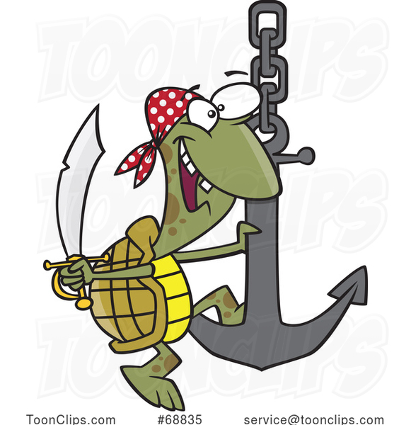 Clipart Cartoon Pirate Turtle Swinging on an Anchor