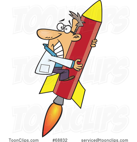 Clipart Cartoon Rocket Scientist Clinging in Fear