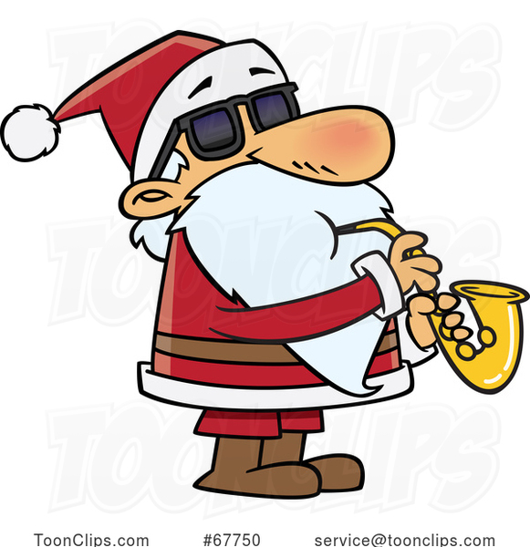 Clipart Cartoon Santa Playing a Saxophone