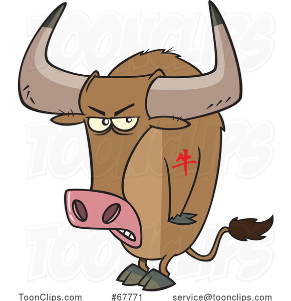 Clipart Cartoon Tough Chinese Zodiac Tattooed Ox