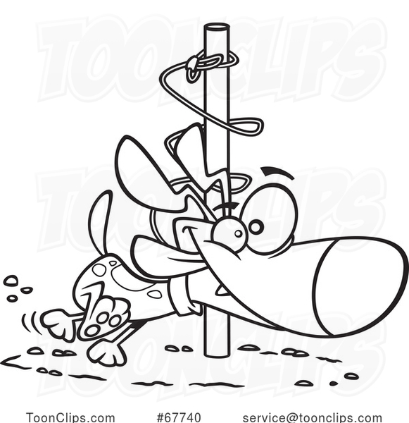 Clipart Outline Cartoon Energetic Dog Orbiting Around a Post