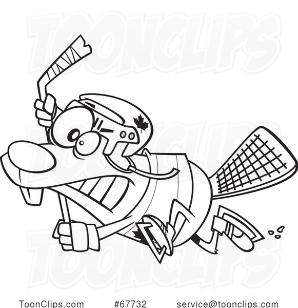 Clipart Outline Cartoon Hockey Beaver