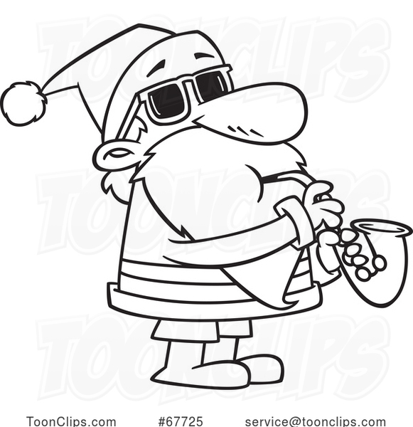 Clipart Outline Cartoon Santa Playing a Saxophone