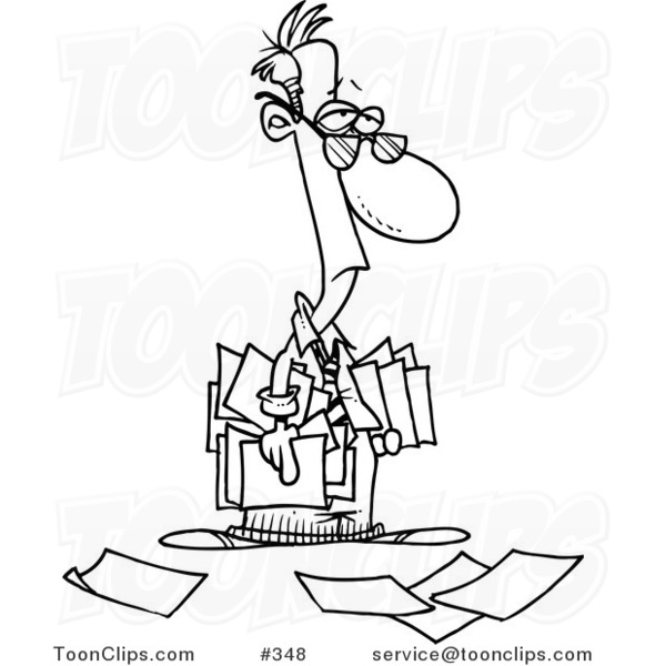 Coloring Page Line Art of a Depressed Cartoon Business Man Carrying and ...