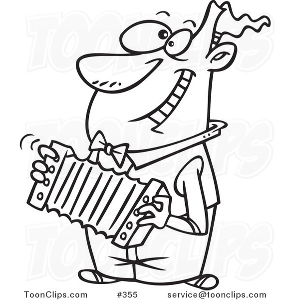 Coloring Page Line Art of a Happy Cartoon Guy Playing an Accordion