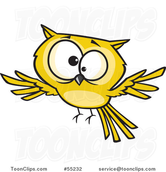 Cross Eyed Yellow Owl Flying Cartoon #55232 by Ron Leishman