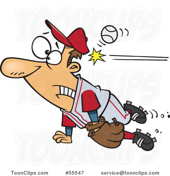 Distracted Baseball Player Getting Whacked in the Head Cartoon