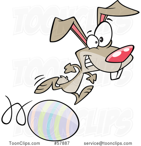 Easter Cartoon Bunny Running on and Rolling an Egg