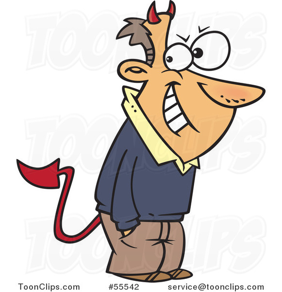 Grinning Con Guy with Devil Horns and a Tail Cartoon