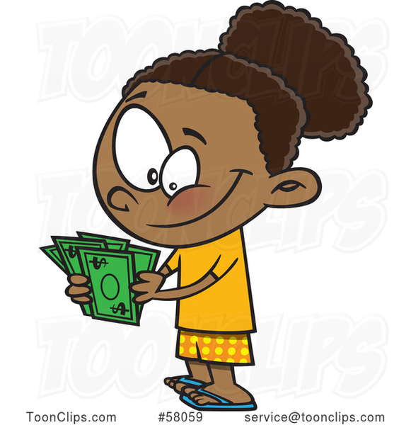 Happy Cartoon Girl Counting Her Cash Money