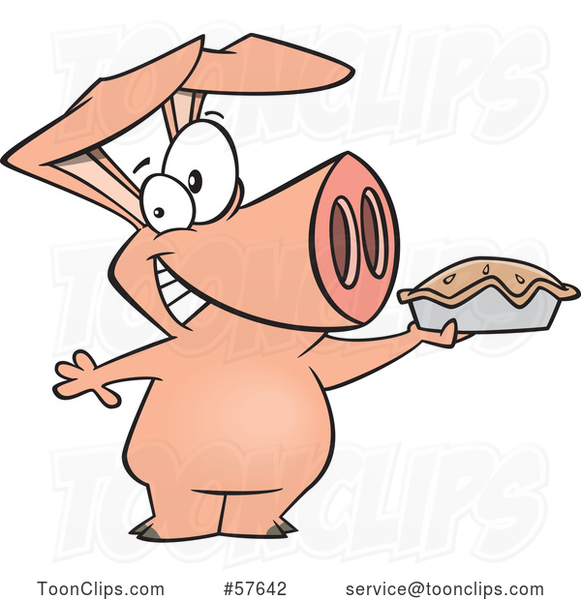 Happy Cartoon Pig Holding up a Pie