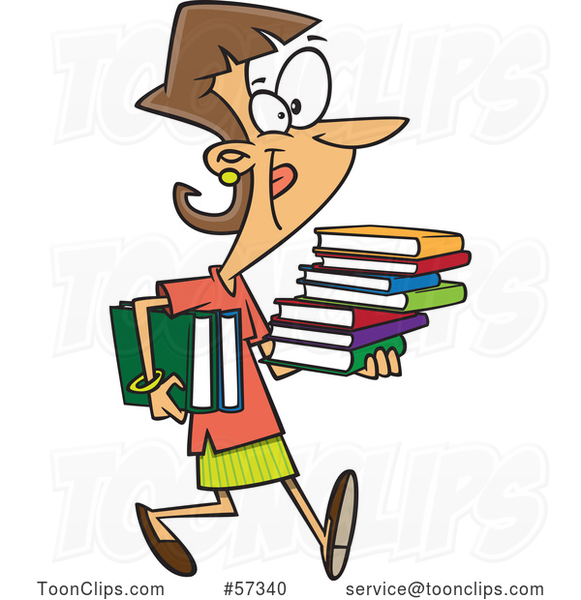 Happy Cartoon White Lady Carrying Books