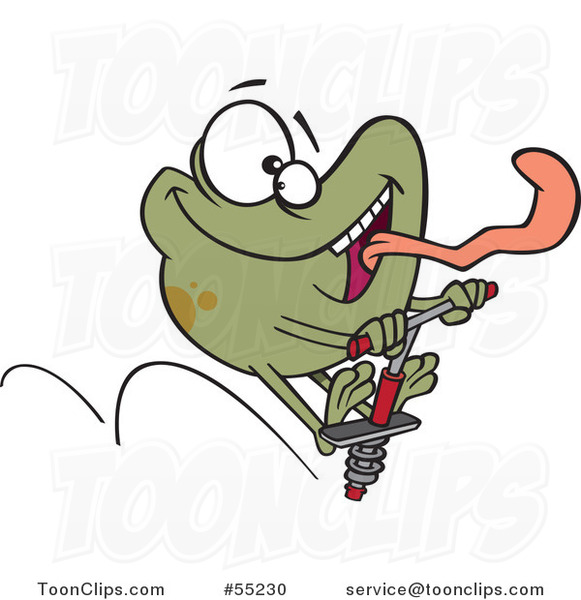 Happy Frog Sticking His Tongue out and Jumping on a Pogo Stick Cartoon