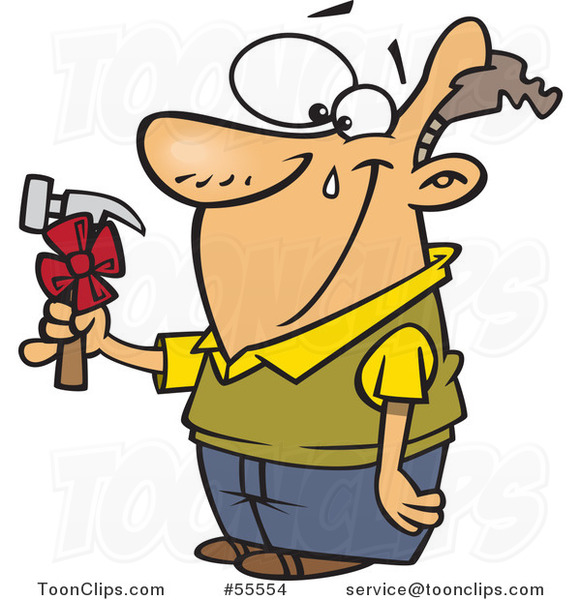 Happy Guy Shedding a Tear over a Hammer Gift on Fathers Day Cartoon