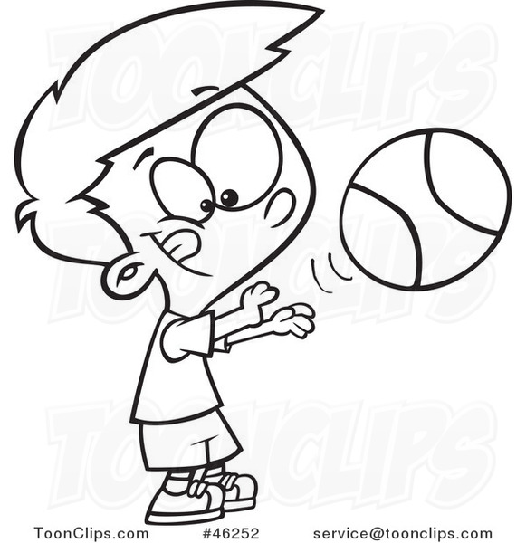 Line Art Cartoon Boy Shooting a Basketball