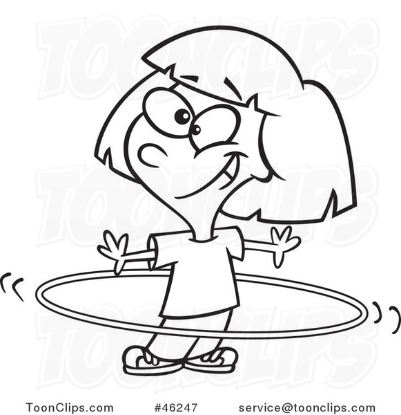 Line Art Cartoon Girl Using a Hula Hoop