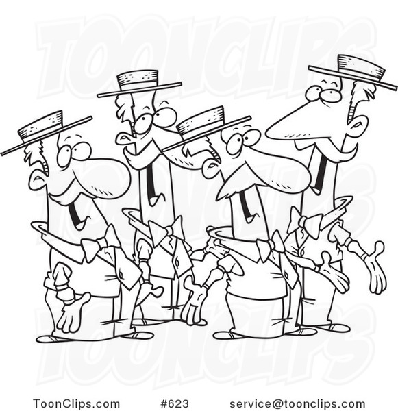 Line Art of a Quartet of Singing Cartoon Men