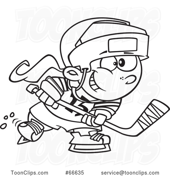Lineart Cartoon Girl Playing Hockey