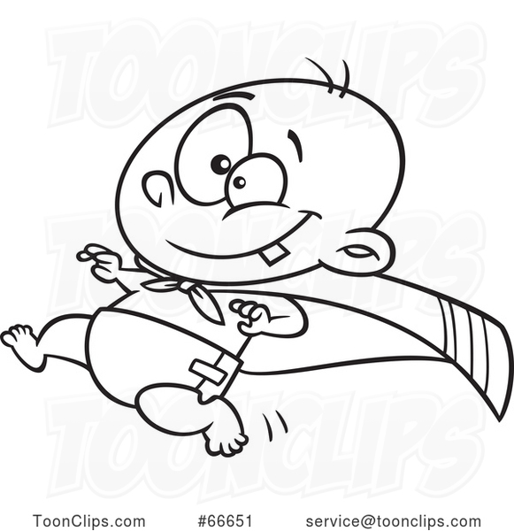 Lineart Cartoon Super Baby Running in a Cape #66651 by Ron Leishman