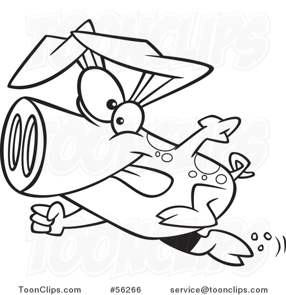 Outline Cartoon Determined Pig Sprinting