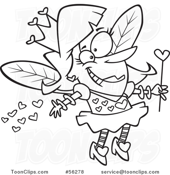 Outline Cartoon Female Valentine Fairy Spreading Love