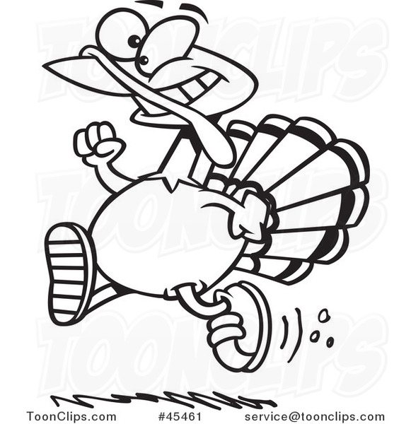 Outlined Cartoon Turkey Bird Running with Sneakers on
