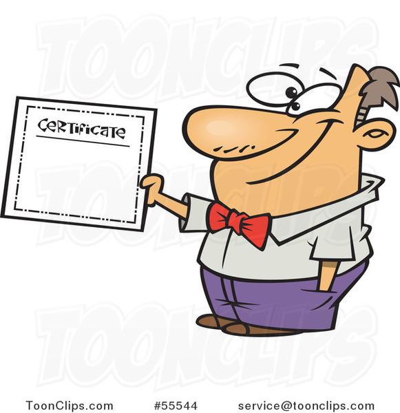 Proud Guy Holding a Certificate of Achievement Cartoon #55544 by Ron  Leishman