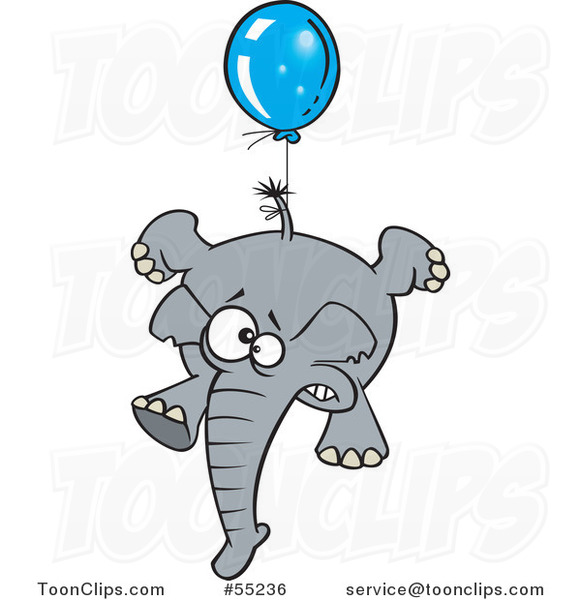 Scared Elephant Floating with a Blue Balloon Cartoon